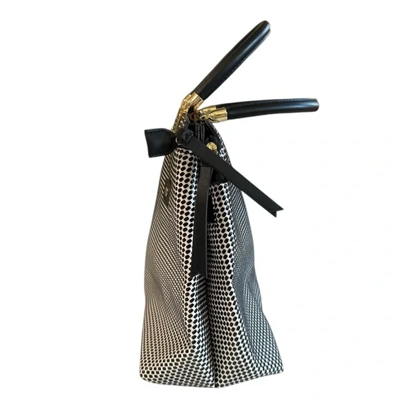 Gianni Bini Black & White Geometric Dot Structured Satchel with Gold Hardware - Picture 2 of 12